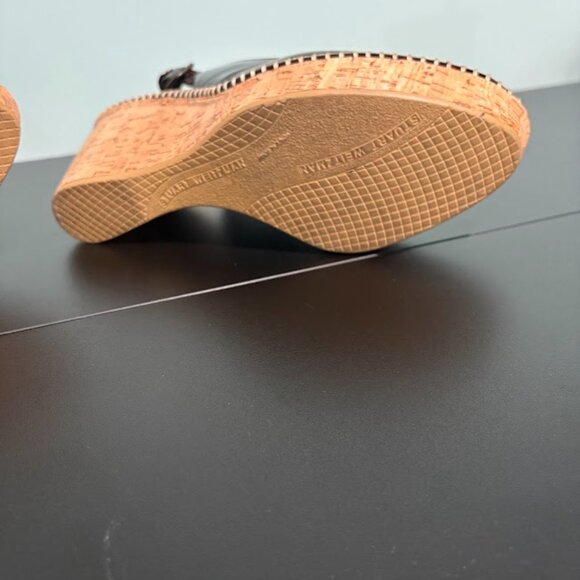 Stuart Weitzman Patent Leather Wedges Platform Peep Toe Tortoise Shell Size 9.5 - Picture 9 of 9